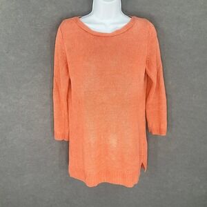 Talbots Women's Linen Blend Sweater‎ Tunic Top 3/4 Sleeve Coral Size S Flaw
